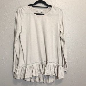 Lori Goldstein Cream Tunic Top Ruffle Bottom M